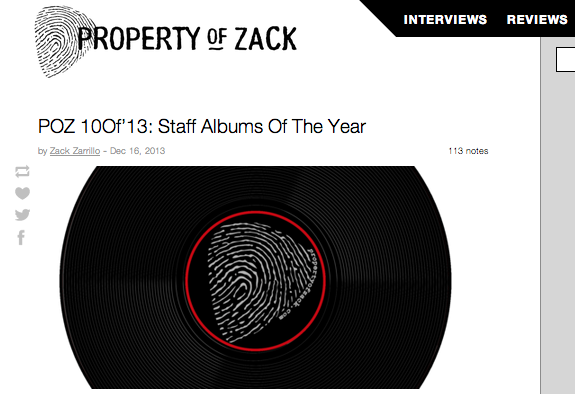 "The Pop Underground" was named #1 EP of 2013 by Property of Zack!