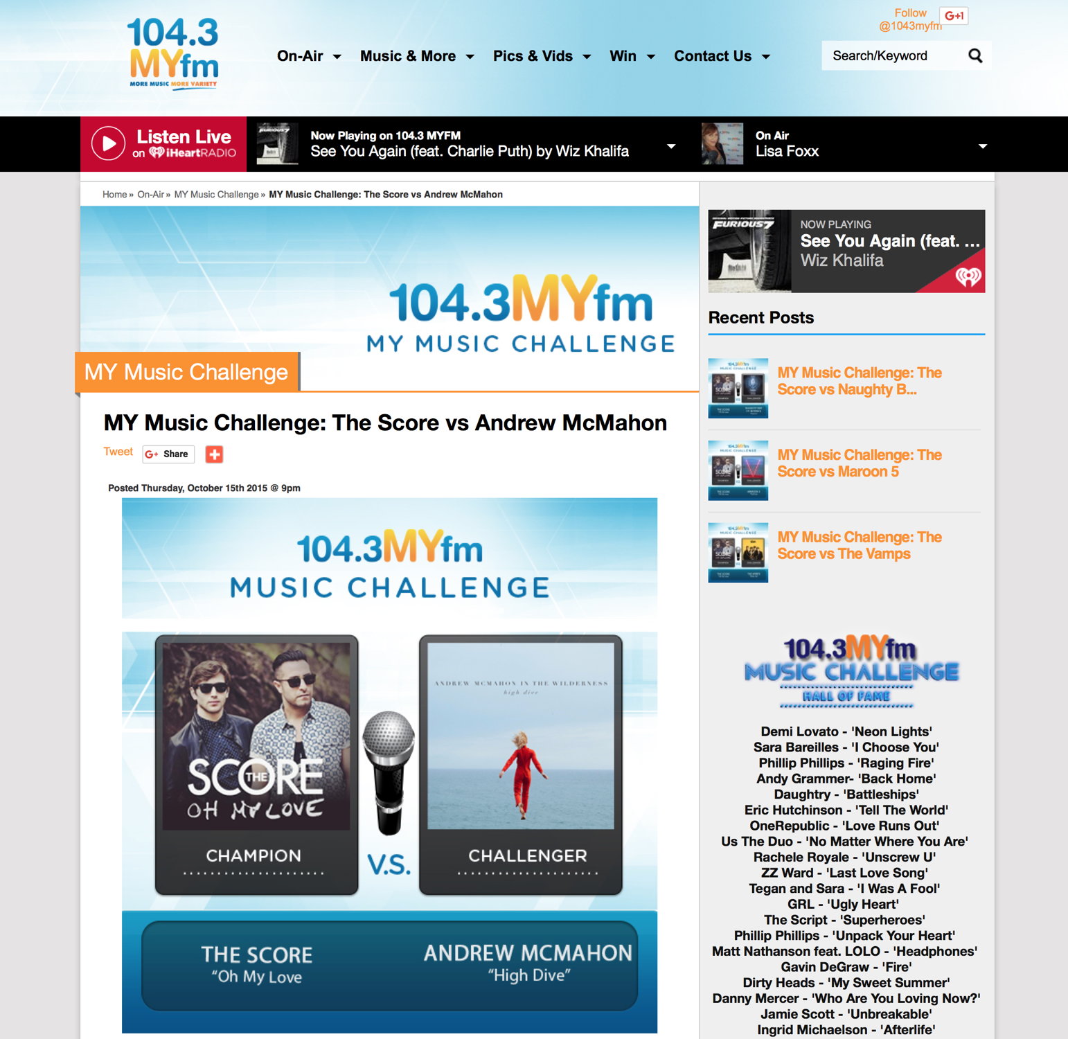 Vote for "High Dive" in 104.3MYfm's MY Music Challenge