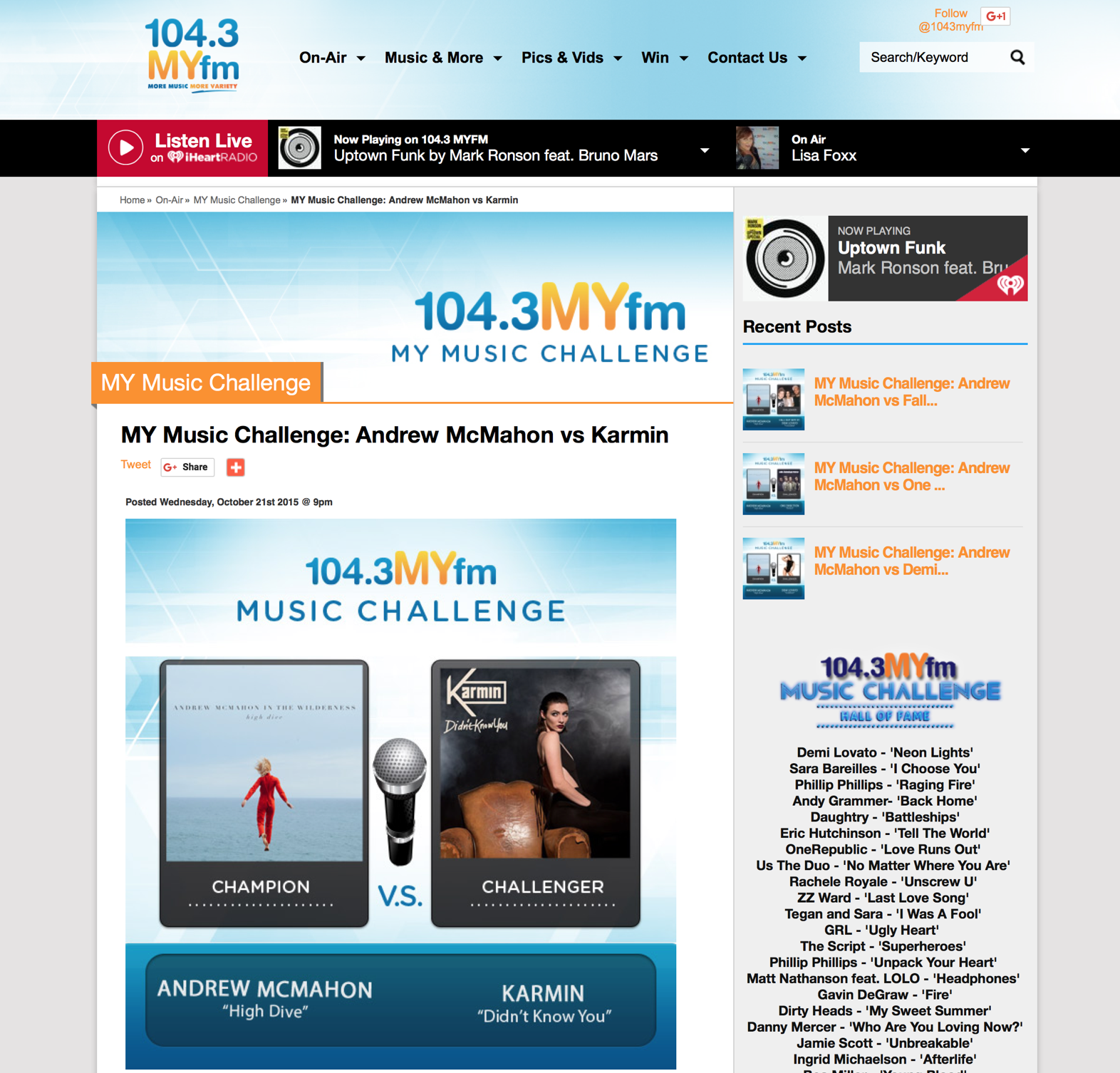 Vote ’High Dive’ in 104.3 MYfm’s MY Music Challenge