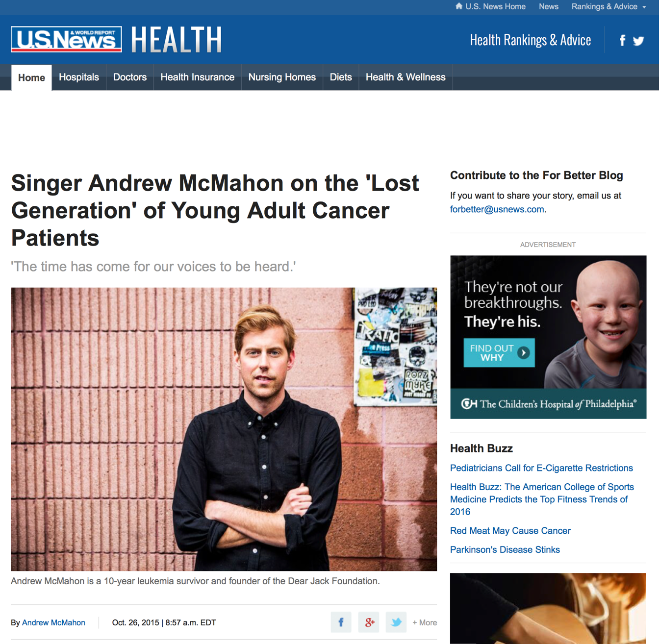 Article in U.S. News & World About 'Lost Generation' of Young Adult Cancer Patients