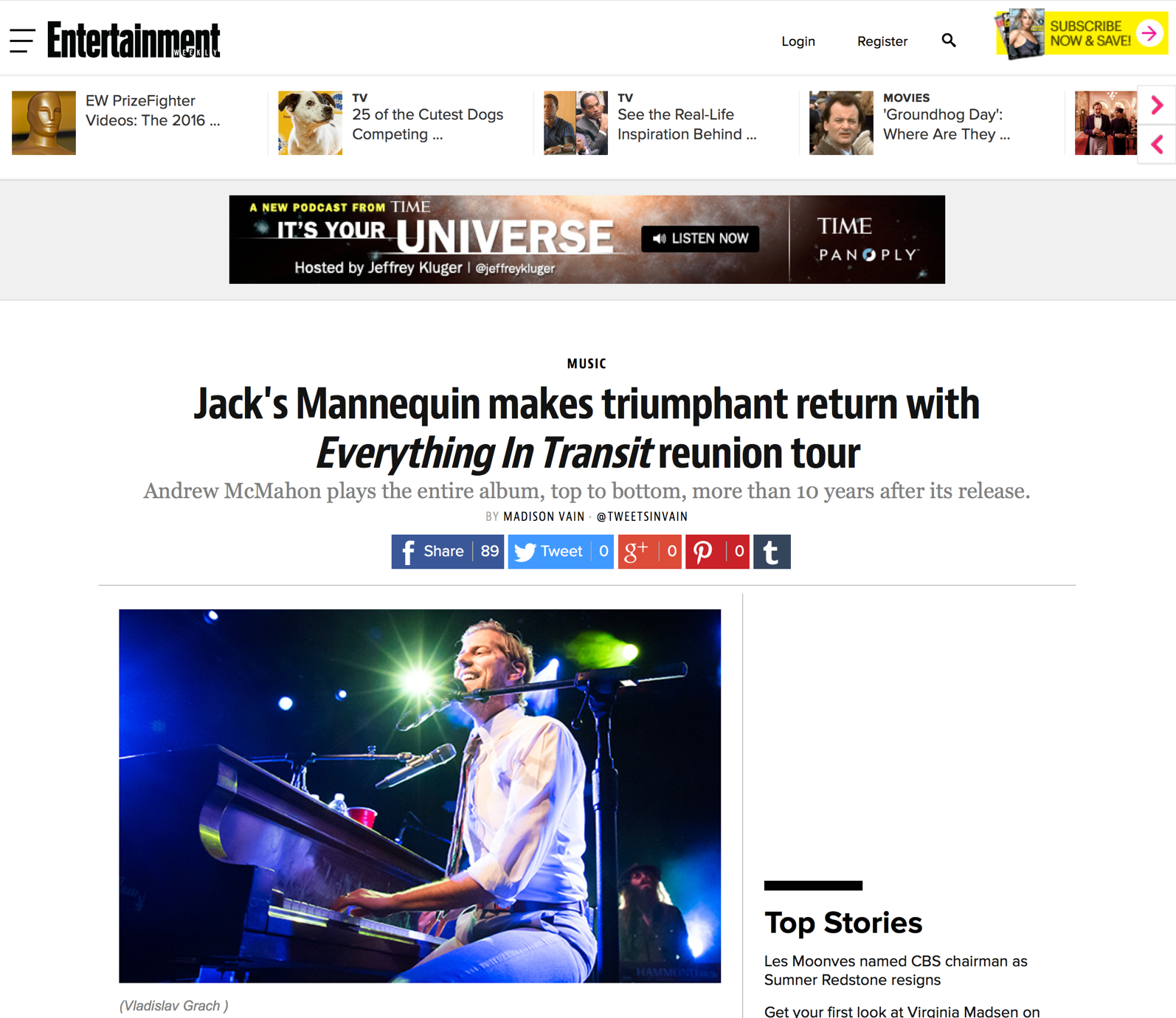 10 Years In Transit Article on Entertainment Weekly